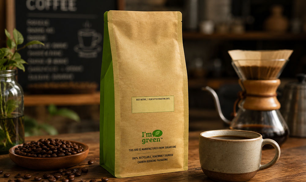 recyclable coffee pouches made with sugarcane