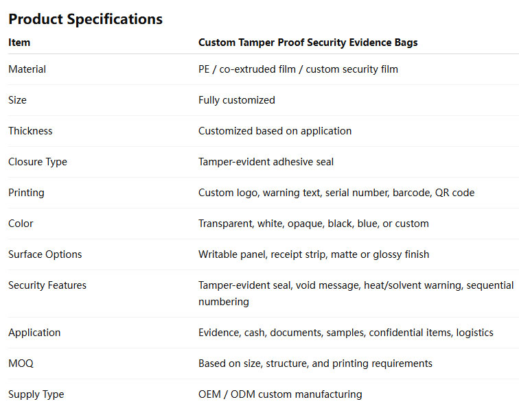 security tamper evident bag