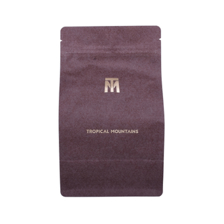 Brown Inventory Paper Flat Bottom Coffee Bean Packaging Aluminum Laminated Resealable Front Zipper Bag With Valve
