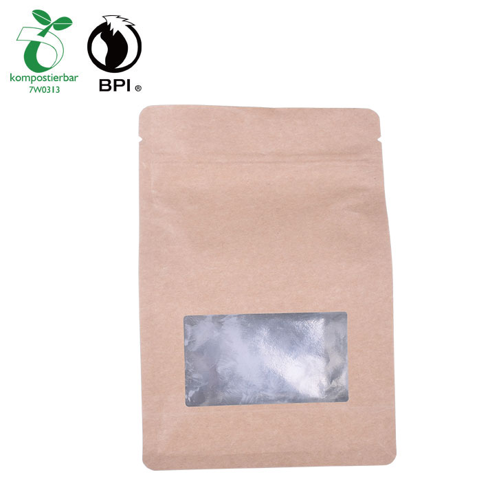 Biodegradável Saco de Alimentos Reciclado Kraft Bottom Zipper com janela