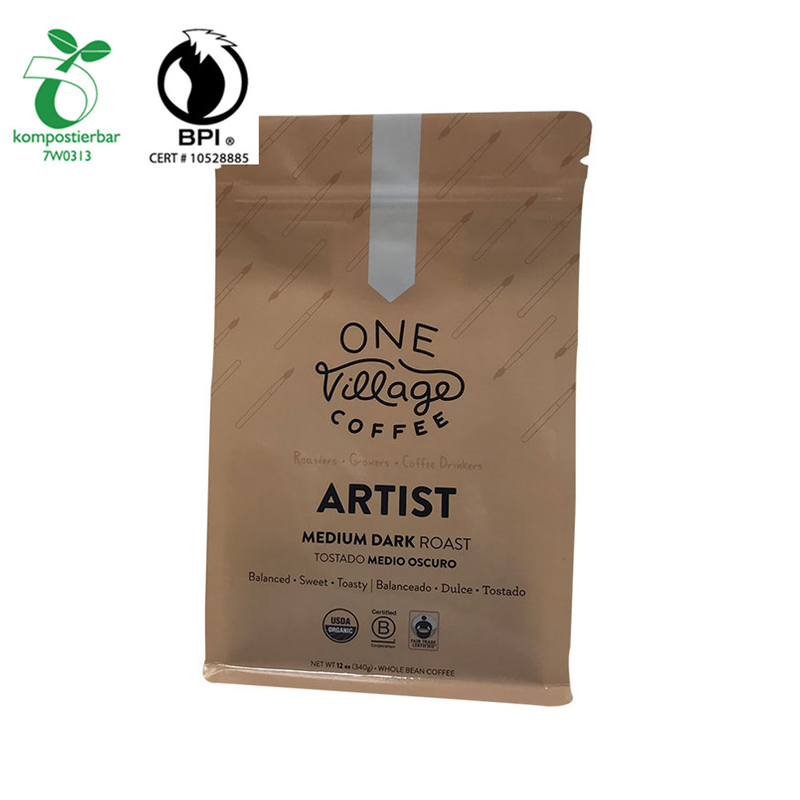 OEM ODM Accepted Printed White Kraft Compostable Cornstarch Flap Bottom Bag from China
