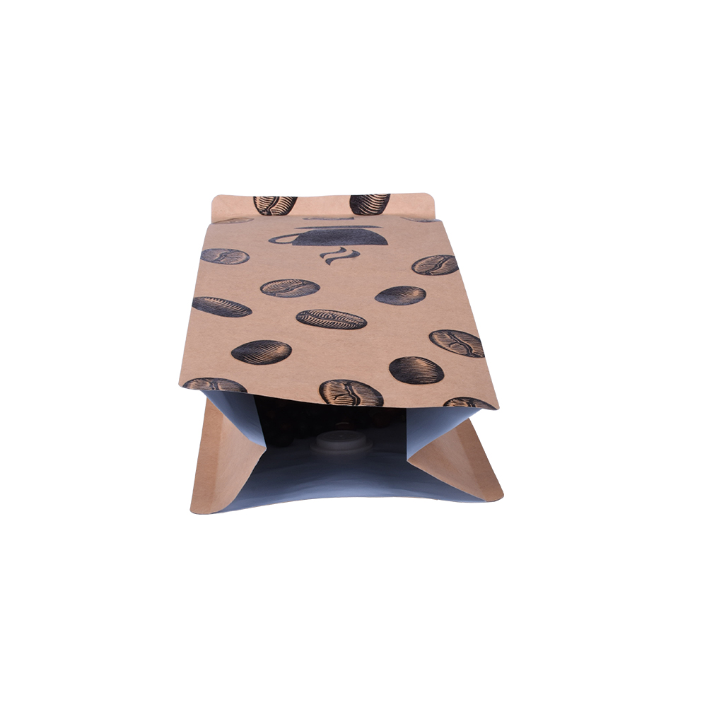 Sustainable Eco-friendly Kraft Paper Food Grade Packaging Biodegradable Flat Bottom Coffee Bags with Valve