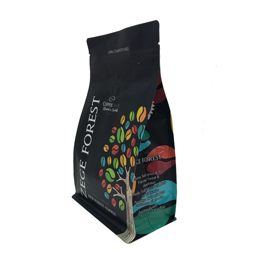 China Product Moisture-proof Resealable Box Bottom Biodegradable Coffee Bags with Valve