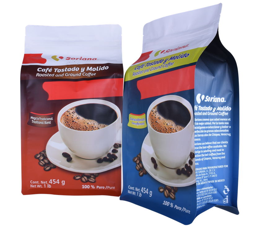 China Supplier Resealable Box Bottom Custom Coffee Zipper Bag with One-way Gassing Valve