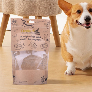 Wholesale 100% Biodegradable Kraft Paper Stand Up Pouch with Window Compostable Packaging Bags for Dog Treats
