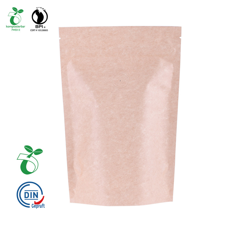 Industrial Degradability Cornstarch Stand Up Kraft Paper Pouch with Window and Zipper 