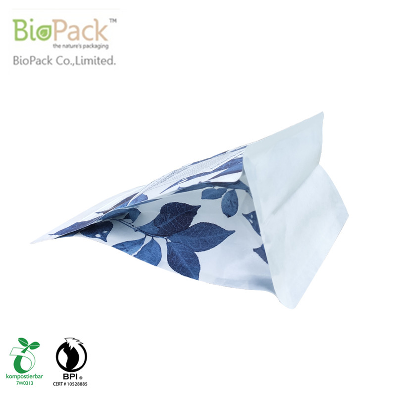 Plastic Free Organic Flap Bottom Kraft Tea Packaging With Custom Printing 