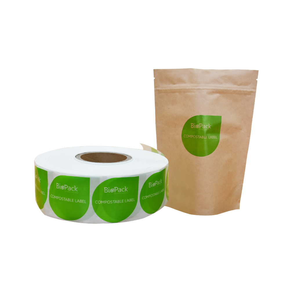 Compostable PLA Custom Sitcker Labels Tearable Logo Printed Eco Pack For Stock Unprinted Bag