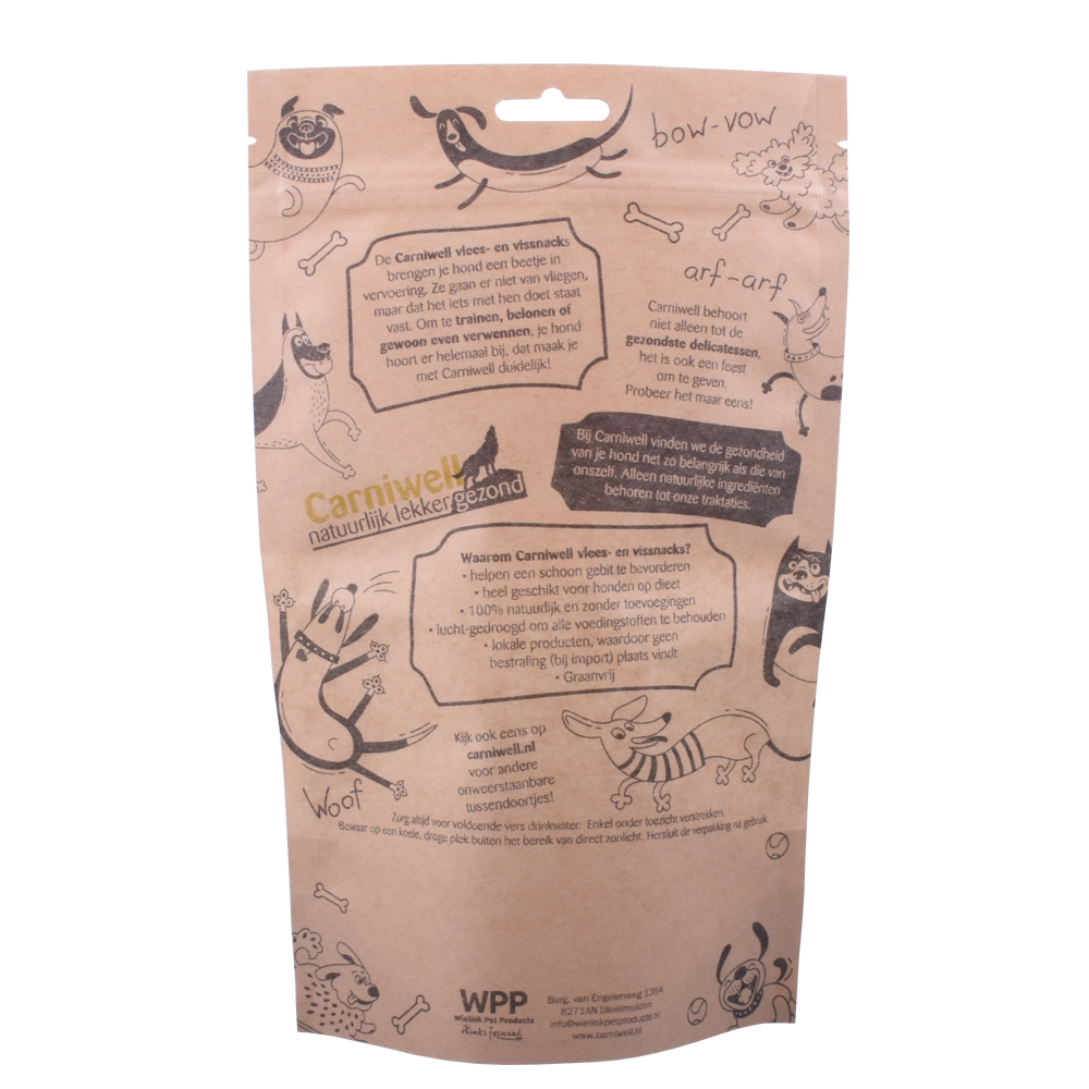 Wholesale 100% Biodegradable Kraft Paper Stand Up Pouch with Window Compostable Packaging Bags for Dog Treats