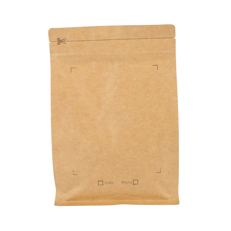 250Gr Kraft Paper Box Bottom Pouch One Way Valve Ziplock Coffee Bag