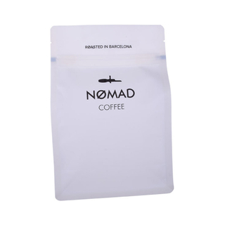 Matte White Printed Pocket Zipper Flat Bottom Coffee Bags With Valve