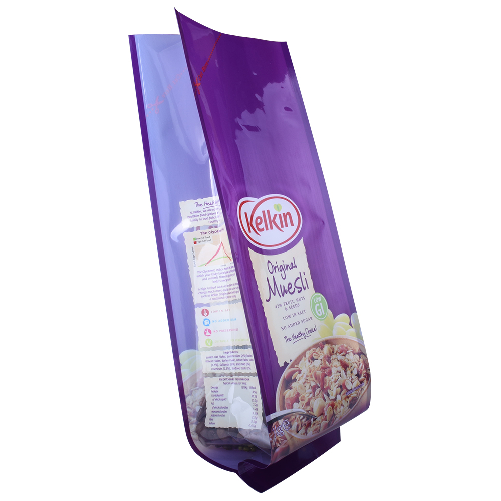 Custom Self Sealing Transparent Side Gusset Pouch Granola Packaging Food Grade Plastic Recycled Bag