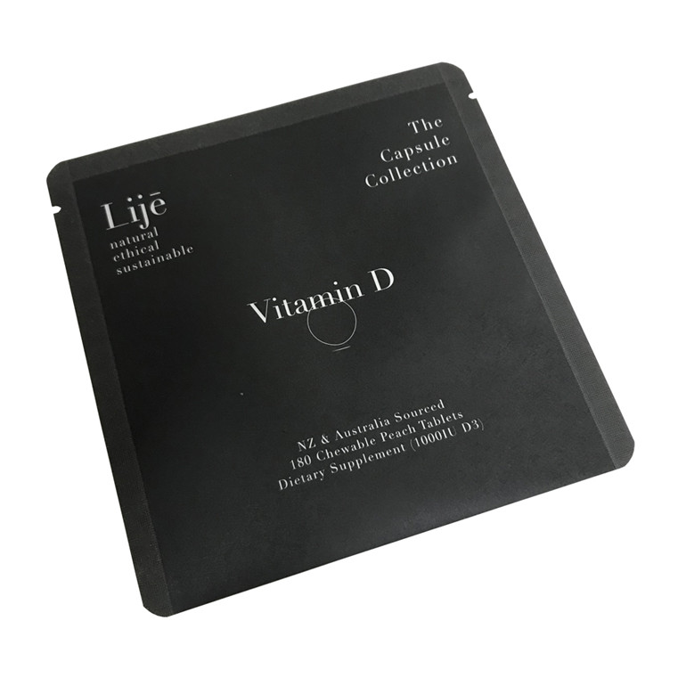 PLA Compostable Black Healthcare Vitamin Kraft Paper Heat Seal Bag