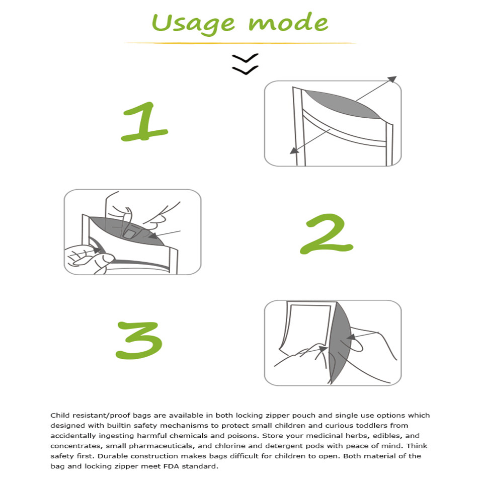 Sustainable Custom Design Stand Up Double Zipper Child Proof Resistant Packaging Bag