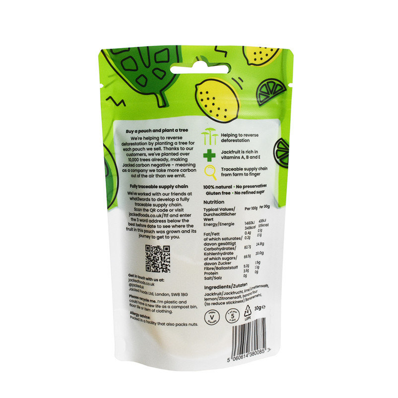 Recyclable PCR Materials Food Safty Packaging for Dried Fruit Snack Bag with Resealable Zipper