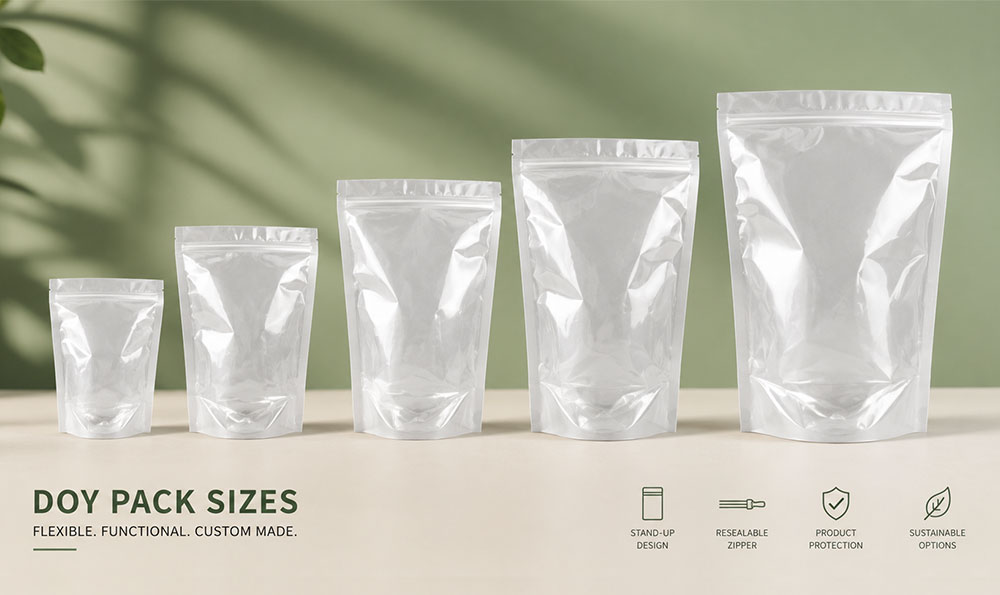doypack size guide for 100g 250g 500g and 1kg products