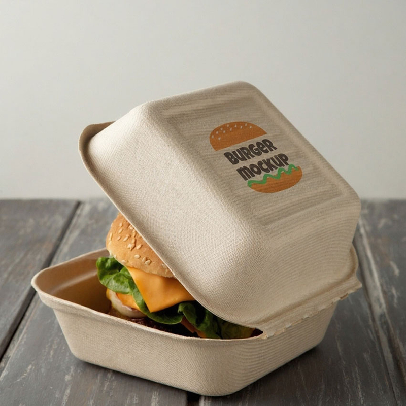 Biodegradable Sugarcane Bagasse Clamshell Lunch Box Takeaway