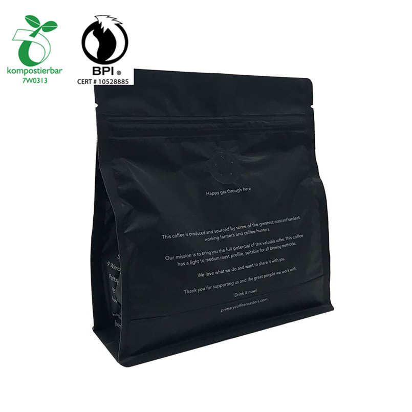 Custom bedruckte Matt Black Coffee Packaging -Tasche in 100% Maisstärke aus China
