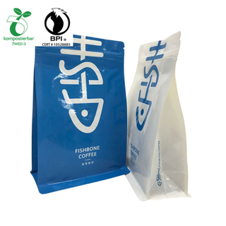New Release Wholesale Rerecycled Kraft Paper Bag with Cornstarch Plastic Flap bottom Coffe Bag with zipper and valve from China
