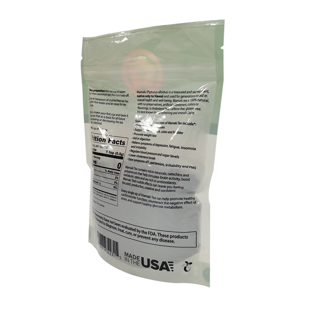 Biodegradable Cellophane Stand up Organic Herbal Tea Bag 