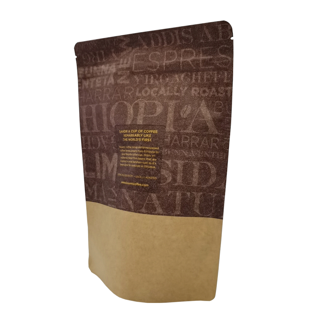 Aluminum Laminated Resealable Zipper Kraft Paper Food Grade Roasted Coffee Bean Packaging Standing Flexible Doypack