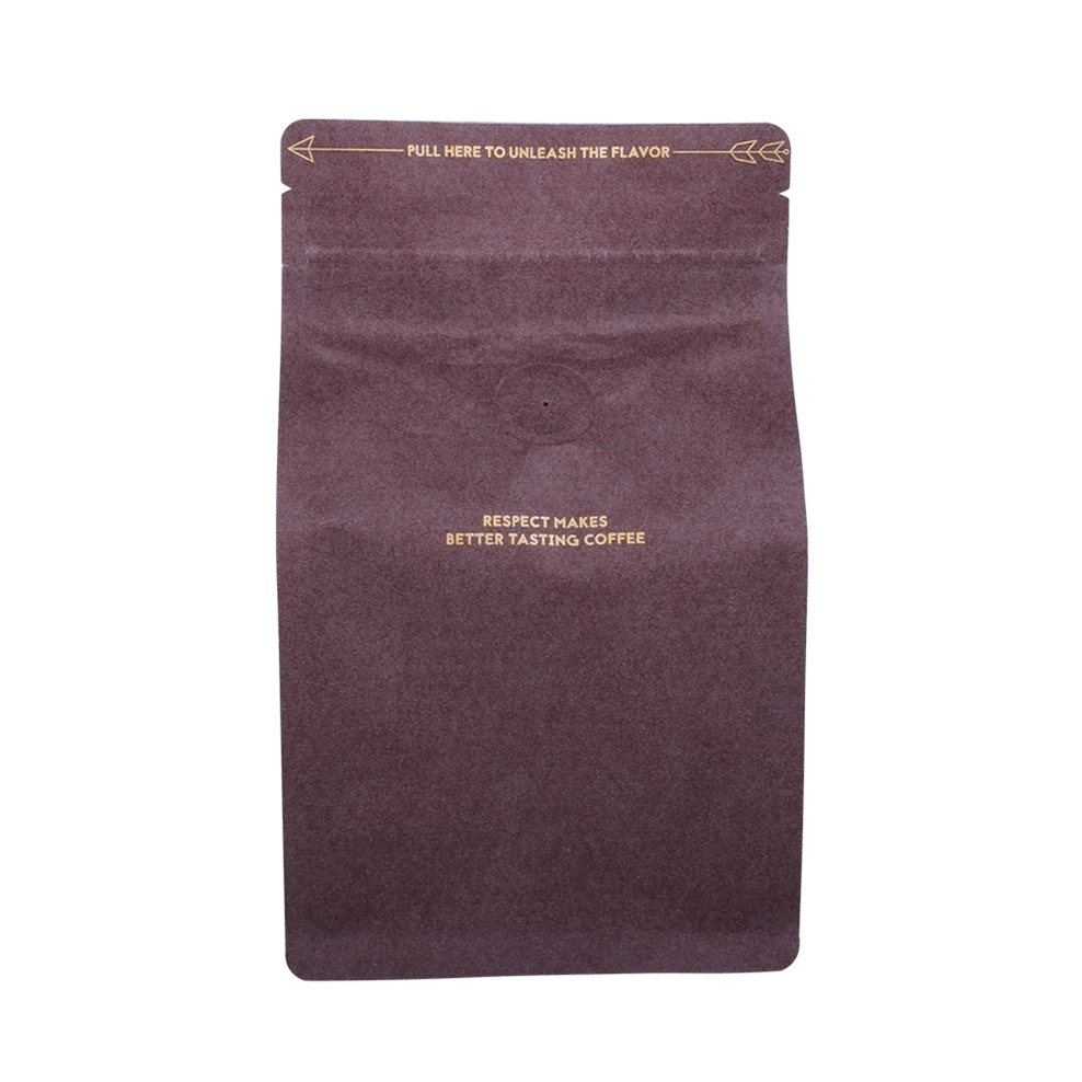 Custom Natural Kraft Paper Block Bottom Coffee Bean Pouch With Pocket Zipper Logo Design