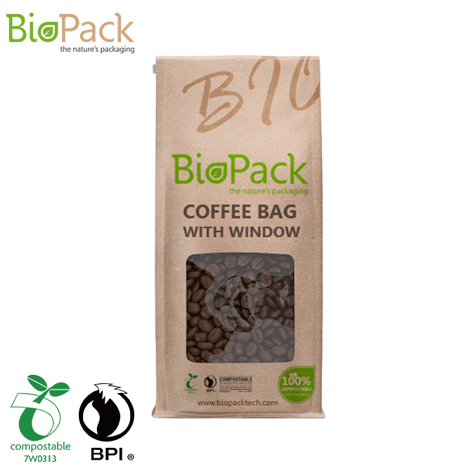 Custom Square Bottom Biodegradable Material Compostable Tea Bag with Clear Window USA