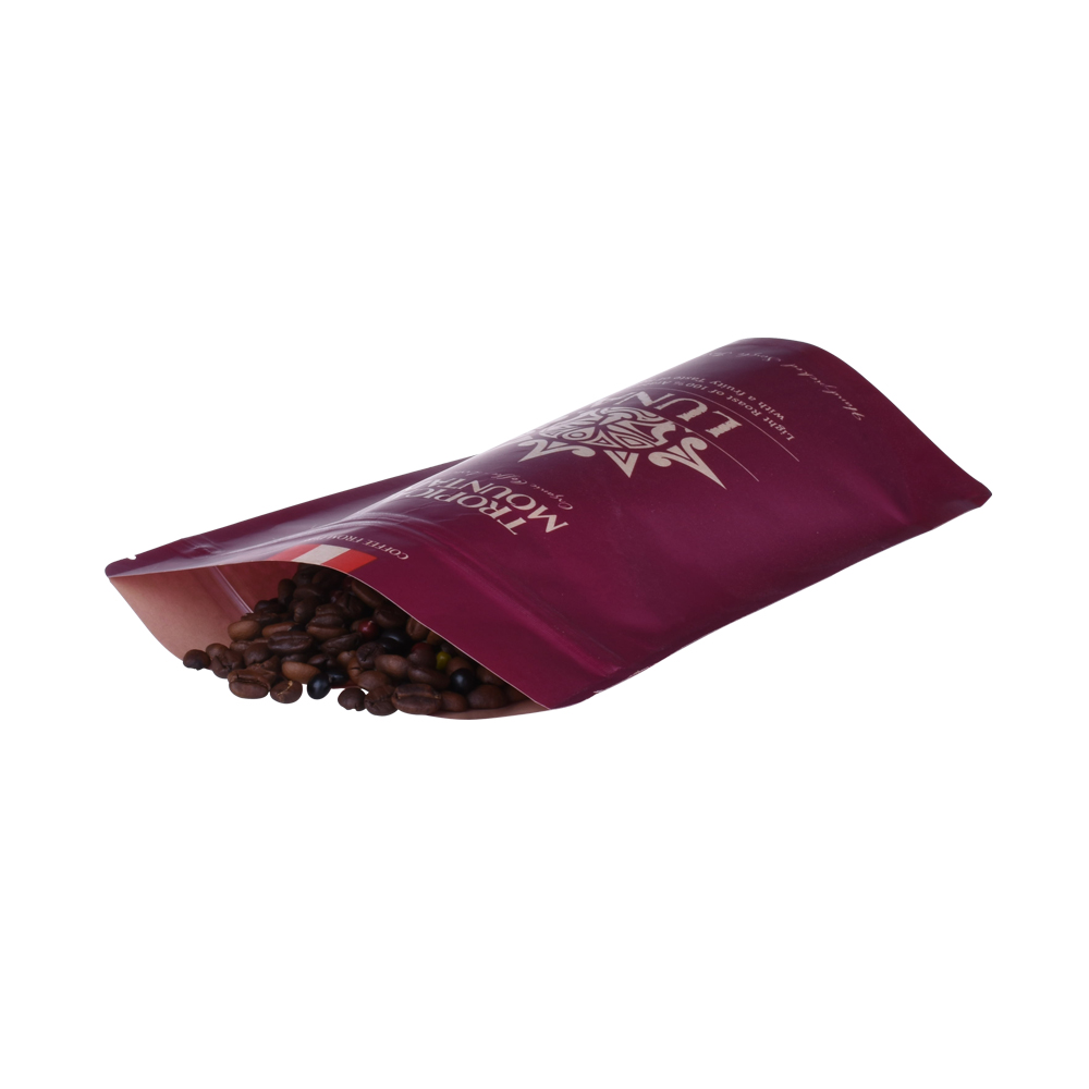 Compostable Biodegradable 250g Kraft Paper Stand Up Coffee Packaging Bags with One-way Degassing Valve and Zipper
