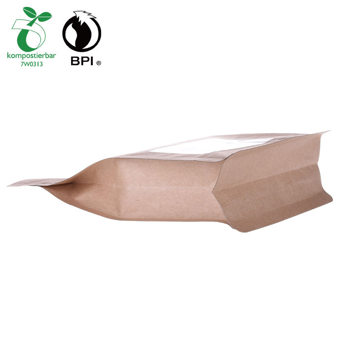 Biodegradável Saco de Alimentos Reciclado Kraft Bottom Zipper com janela