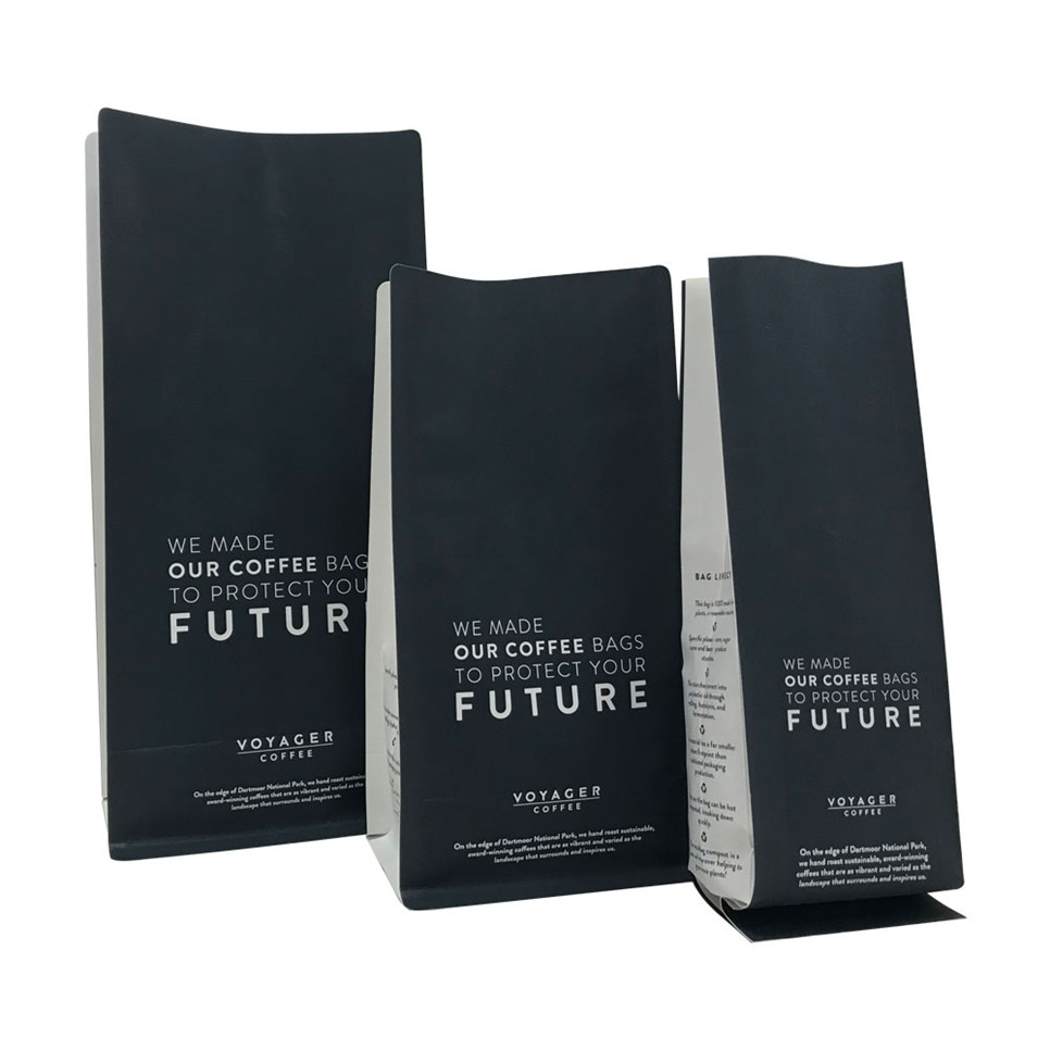 Matte Black Sustainable Roasted Custom Coffee Packaging Bag Folded Bottom