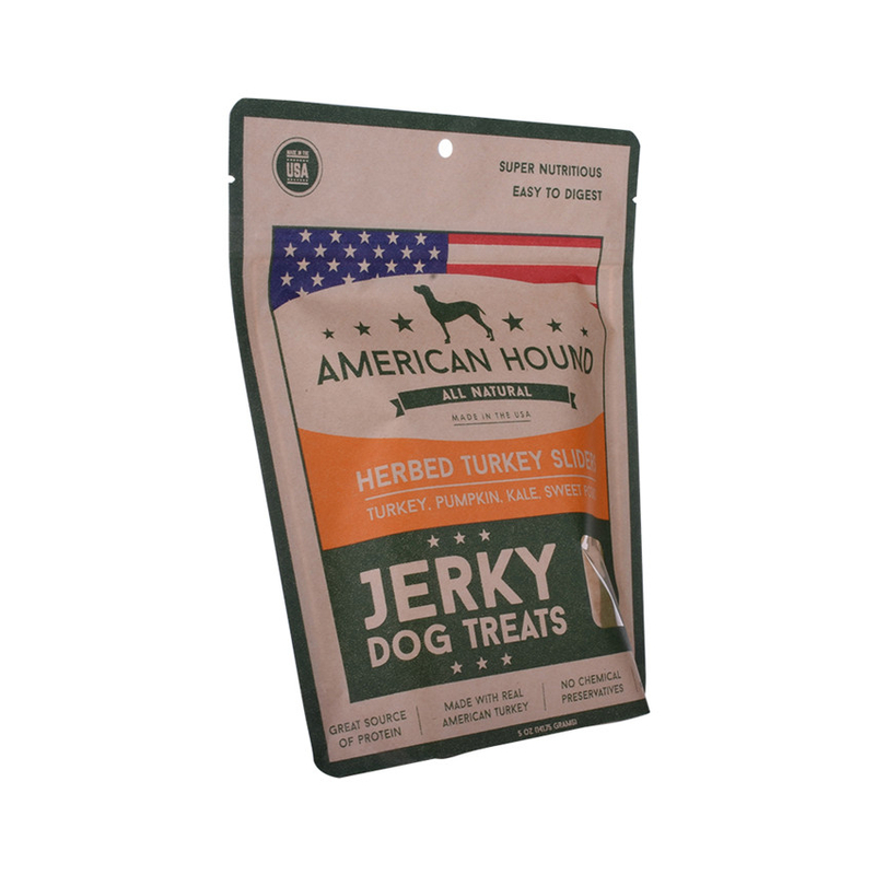 Impressão projetada Kraft Paper Dog Food Sachs com zíper e orifício de mão