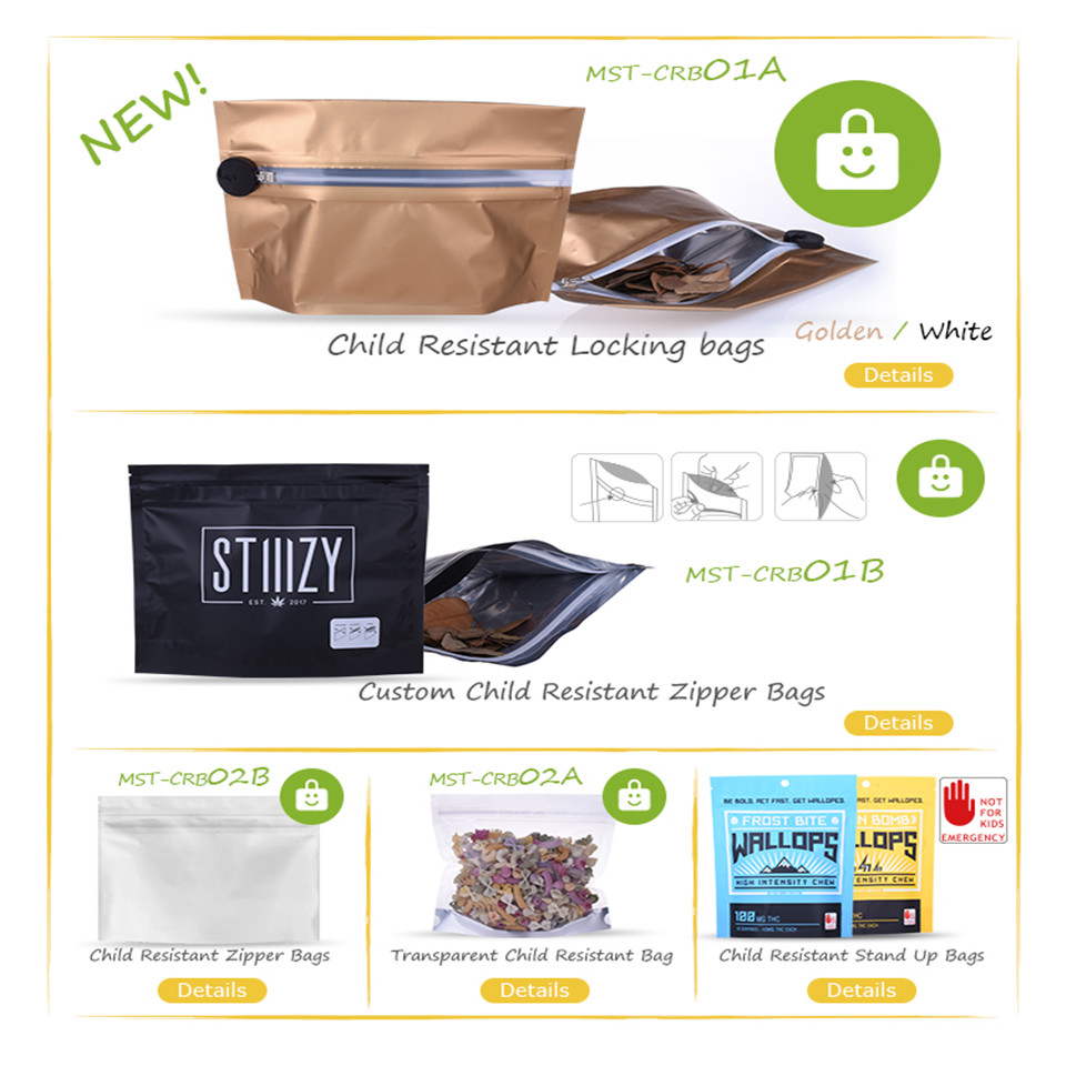 Sustainable Custom Design Stand Up Double Zipper Child Proof Resistant Packaging Bag