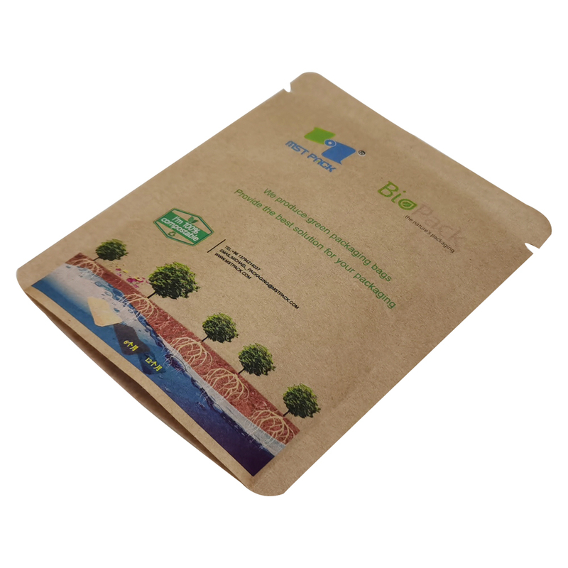 100% Home Compostable High Barrier Packaging Digital Printing Kraft Paper Bag Sachets