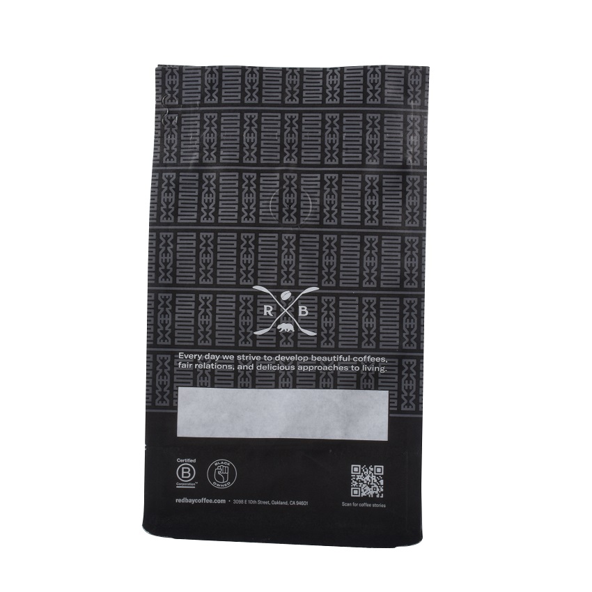 Custom Design Spot UV Finish Black Paper Compostable Pocket Zipper Bags for Coffee