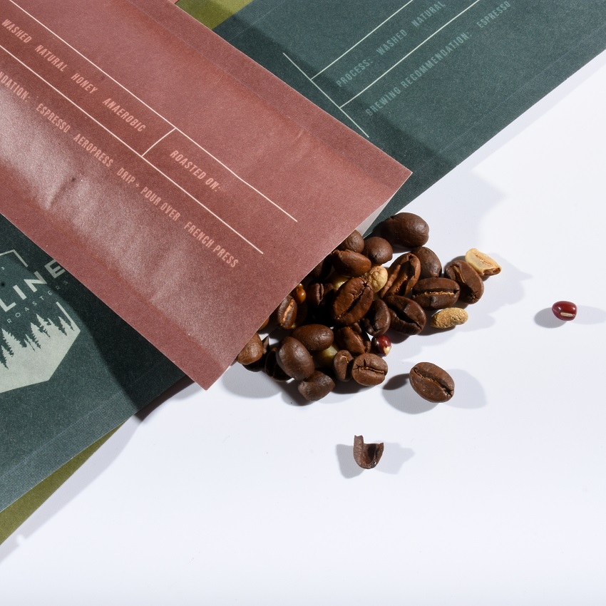 Digital Printing Tear Notch Sealed Home Compostable Brown Small Coffee Bean Bags