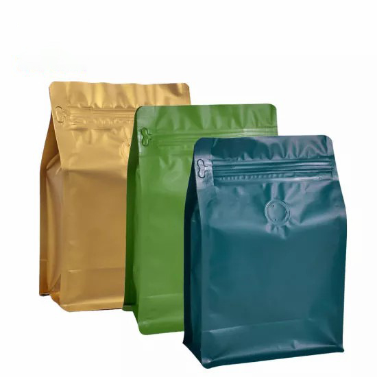 Heat Seal Foil Lined Custom Printed Biodegradable Mylar Foil Coffee Packaging Flat Block Bottom Pouches with Valve