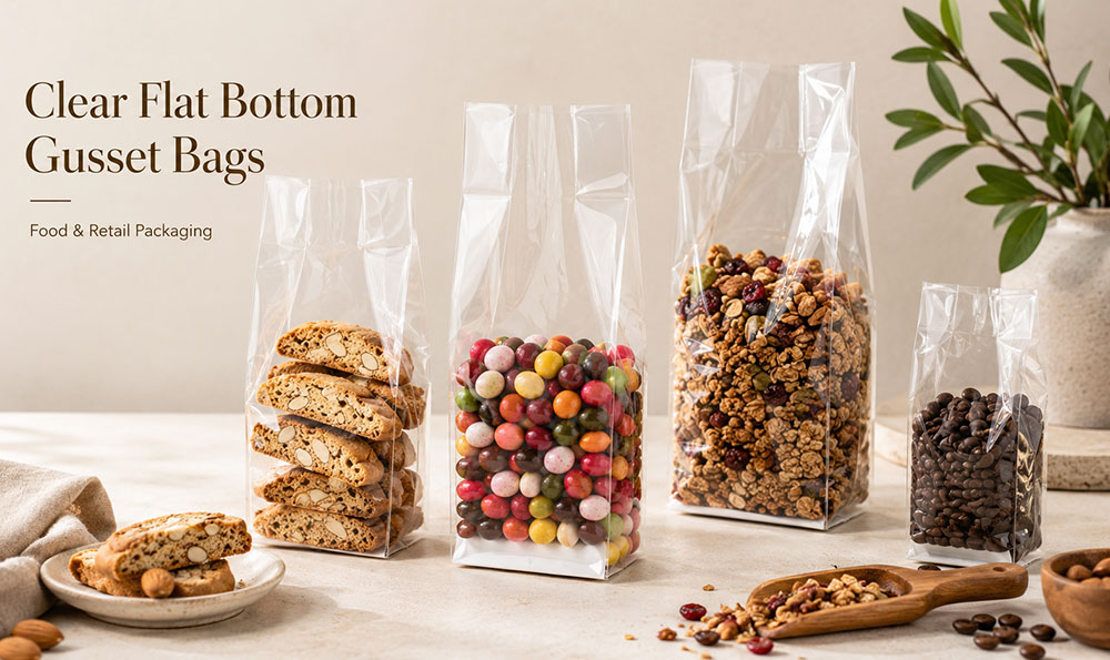 clear flat bottom gusset bags