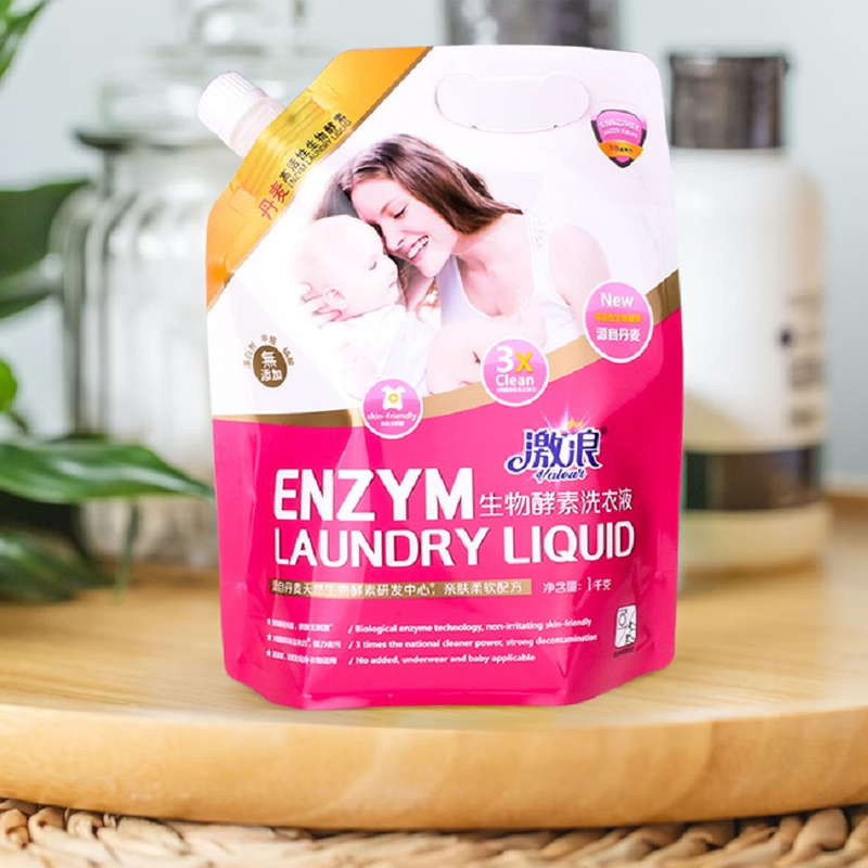 Laminated Corner Spout Top Custom Refillable Liquid Detergent Pouch