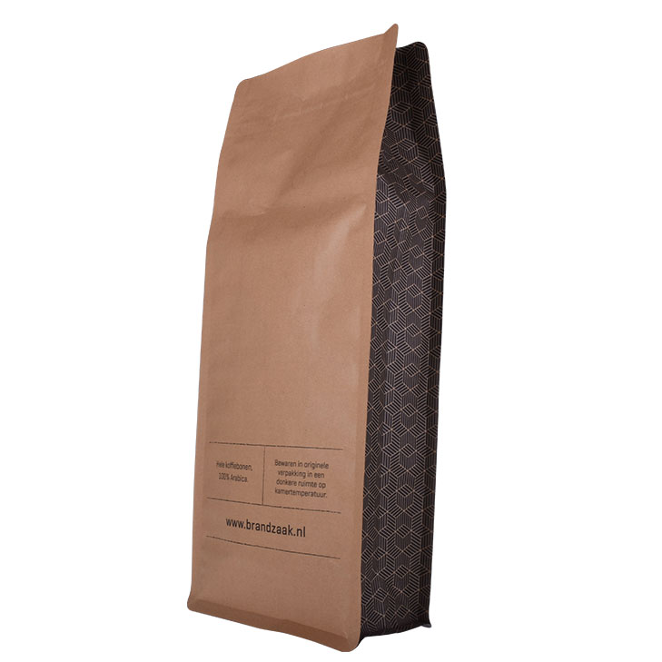 Kraft Paper Flat Bottom PLA Biodegradable Packaging Coffee Bag with