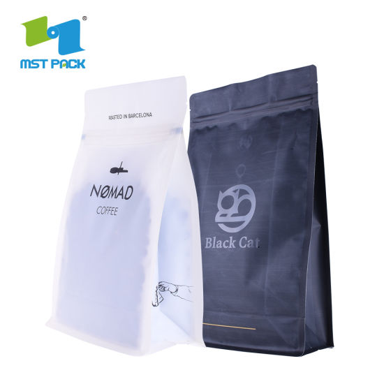 Bán buôn sinh thái Eco tùy chỉnh in đáy phẳng có thể phân hủy được túi cà phê trên cùng với túi bán buôn túi bao bì