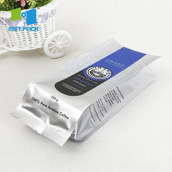 100% Compostable FDA Grade Safety Aluminum Foil Lined Gusseted Packaging Zipper Top Custom Printing Biodegradable Flat Bottom Coffee Bag