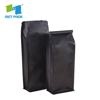 Custo Compostable One-Way Valve Mylar Coffee Pouch Flat Bottom Side Gusset Biodegradable Coffee Packaging Bag with Al Foil Ziplock