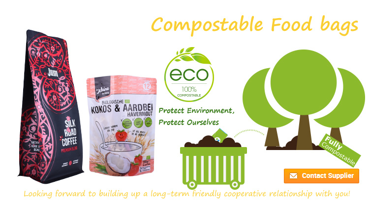 Custom Printed Block Bottom Compostable Zip Lock Bag Factory China
