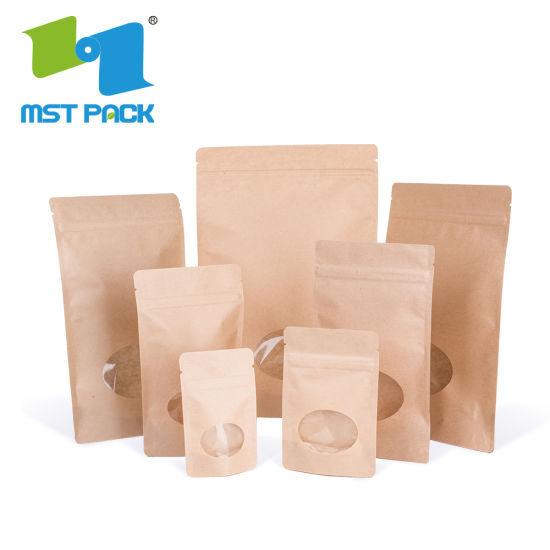 Compostable Strong Sealing Aluminum Foil Lined Tin Tie Waterproof Eco Biodegradable Kraft Paper Coffee Bag with Zip Lock
