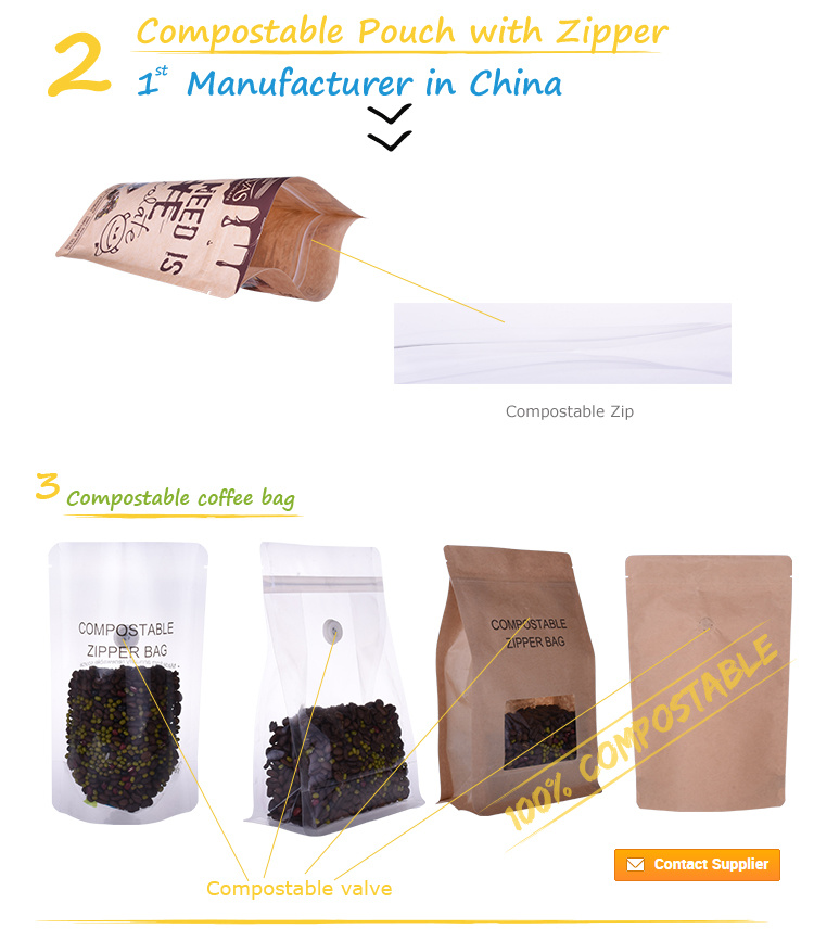 Custom Printed Block Bottom Compostable Zip Lock Bag Factory China