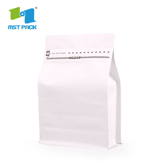 8oz Grounded Coffee Beans Flat Bottom Pouch Biodegradable Bag with One Way Valve Matte Black White Bag