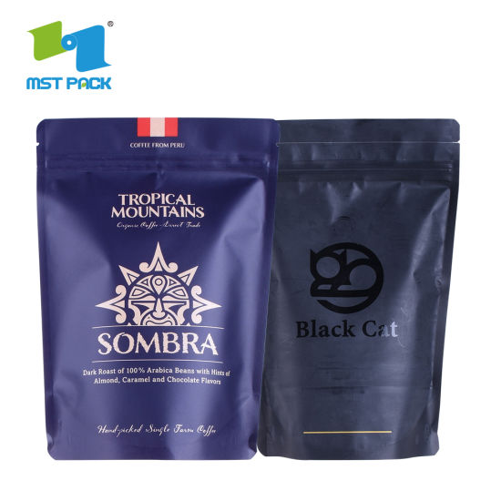 Compostable Customized Laminateld Supplier Recyclable Custom Printing Empty Al Foil Biodegradable Ziplock Vacuum Heal Sealed Coffee Bags 250g with Valve