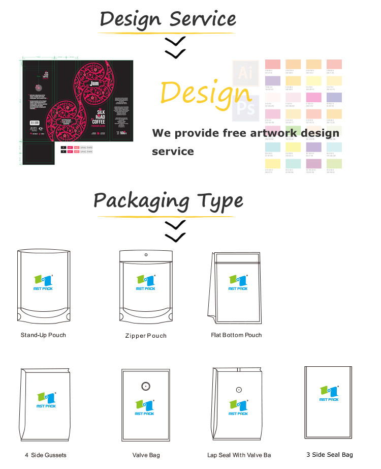 Custom Printed Biodegradable and Compostable PLA Zipper Food Packaging Pouch Kraft Paper Bag for Coffee Tea