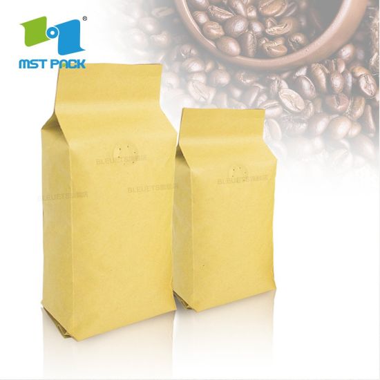 Eco Friendly Compostable Packaging Kraft Paper PLA Biodegradable Coffee Bag with Valve