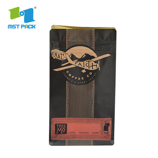 Eco Friendly 1kg 32oz Compostable Coffee Packaging Biodegradable Paper Zipper Bag with Valve